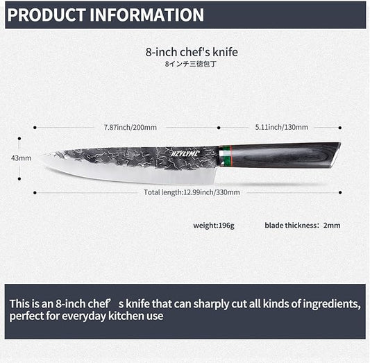 8 inch Japanese Gyuto Chef Knife，HC Steel Home Essentials Sharp Kitchen knife，Professional Hand Forged Cooking Knife，Knives for cooking and chopping，Gifts for chef，Gifts for Mom/Dad