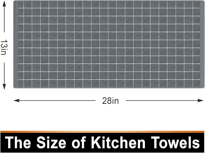Mordimy 100% Cotton Terry Cloth Kitchen Towels, Super Soft and Absorbent Dish Towels for Drying, Checkered Designed Hand Towels for Kitchen, 13 x 28 Inches, 4 Pack, Grey