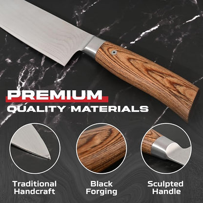 Damascus Chef Knife 8 Inch, Professional Kitchen Knife with VG10 Steel Core 67 Layers, Full Tang Cooking Knife with Ergonomic Walnut Handle, Gift Box Included