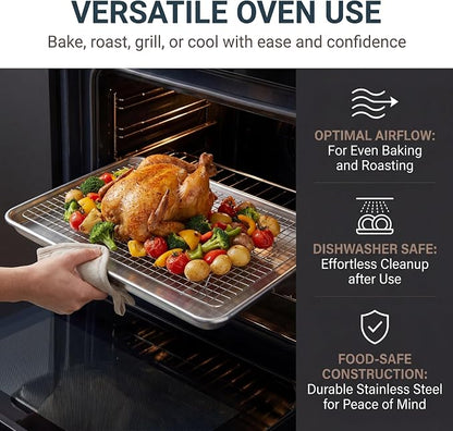 aking Sheet Pan & Cooling Rack Set – 18"×13" Aluminum Half Sheet & Stainless Steel Wire Rack