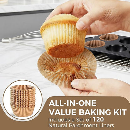 HONGBAKE Nonstick Jumbo Muffin Pan, 2 Pack Large Cupcake Tin with 120pcs Muffin Liners, Cup Cake Tray for Baking, 3.5dia, 6 Cup, Premium, Extra Thick