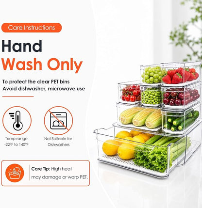 SMRCAD Fridge Organizers and Storage, 8 Pack Clear Freezer Organizer Bins with Lids for Kitchen, Pantry, Refrigerator, Food, Fruit, Vegetable Storage (8 Bins (Include Pull-out Drawer))