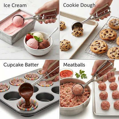 Ice Cream Scoop, 18/8 Stainless Steel Cookie Scoop, Cookie Scoops for Baking, 2 Tbsp/ 30 ml/ 1 oz Cookie Dough Scoop, Ice Cream Scooper with Trigger Release, Cookie Scooper for Baking(#40 Brown)