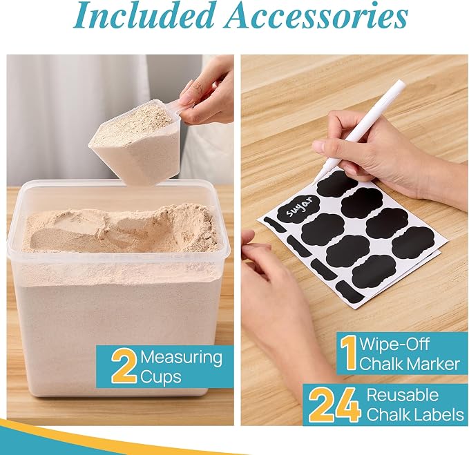 Vtopmart 9.5L 2 Pack Extra Large Flour Sugar Storage Containers, Each for 12.5 lbs flour, Airtight Kitchen Pantry Organization Canisters with Lids for Bulk food, Rice, Baking Supplies, BPA Free, Black