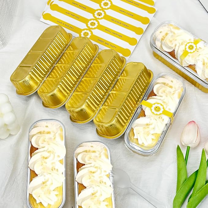 25Pack Gold Mini Cake Pans With Lids, 6.8 Oz Loaf Pans With Lids, Baking Cups Muffin Tins,Disposable Baking Pans Holders For Brownie Cake Bread
