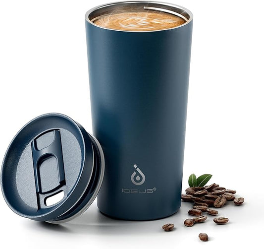 Ideus 17 oz Travel Coffee Mug, Double Wall Vacuum Stainless Steel Insulated Coffee Tumbler With Lid, Splash-Proof & Cup Holder Friendly, Keeps Drinks Hot/Cold, Dishwasher Safe, Navy