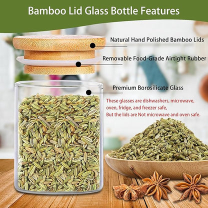 SLifeJars-Spice Jars with Label, 4 oz 24 pcs Spice Containers Glass Jars with Bamboo Lids, Seasoning Containers Bottles, Airtight Empty Glass Jars for Spice Rack,Drawer,Cabinet,Pantry