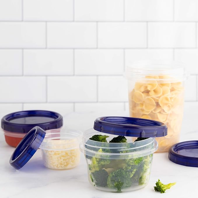 PLASTICPRO [16 oz 120 Pack] Twist Top Deli Containers Clear bottom With blue Top Twist on Lids Reusable, Stackable, Food Storage Freezer Container Pack of 120