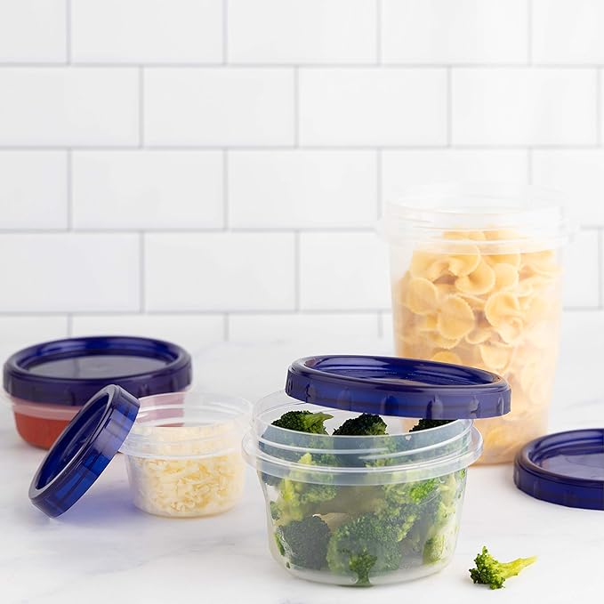PLASTICPRO [16 oz 10 Pack] Twist Top Deli Containers Clear bottom With blue Top Twist on Lids Reusable, Stackable, Food Storage Freezer Container