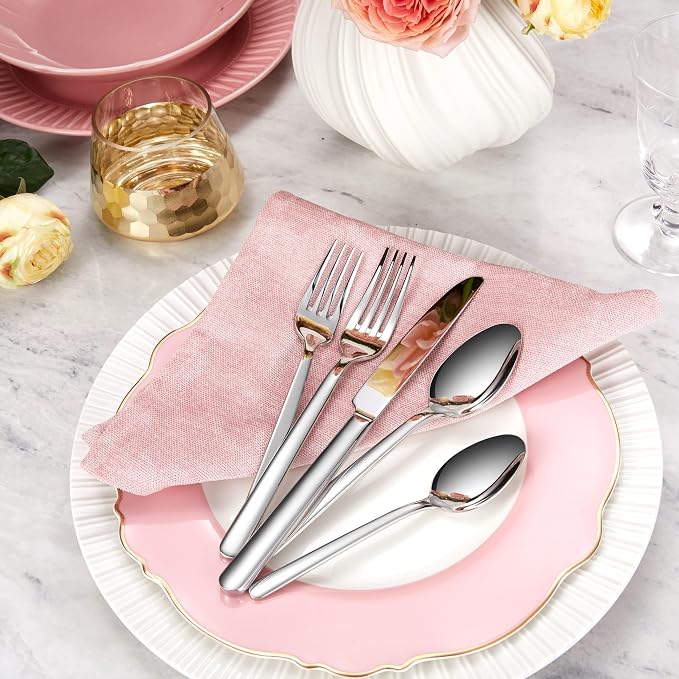 KEAWELL Premium Aline Silverware Set, 20-Piece Mirror-Polished 18/10 Stainless Steel Flatware, Dishwasher Safe for Refined Dining and Entertaining (20, Silver)