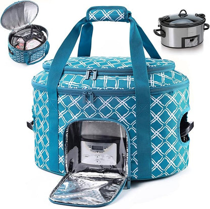 BAGSPRITE Double-layer Slow Cooker Carrying Case for Crock Pot 6-8 Quart, Insulated Crockpot Carrier with Adjustable Lid Straps,Portable Slow Cooker Travel Bag for Potluck, Parties, Family Gatherings