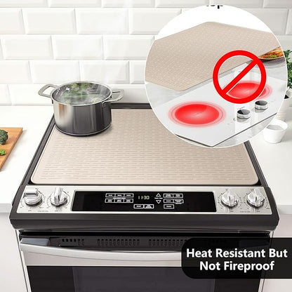 Stove Top Cover for Electric Stove- Range Covers for Electric Stove,Silicone XXL Dish Drying Mat, Glass Cooktop Covers, Flat RV Range top Mats (Taupe Thickened, 30"x21")