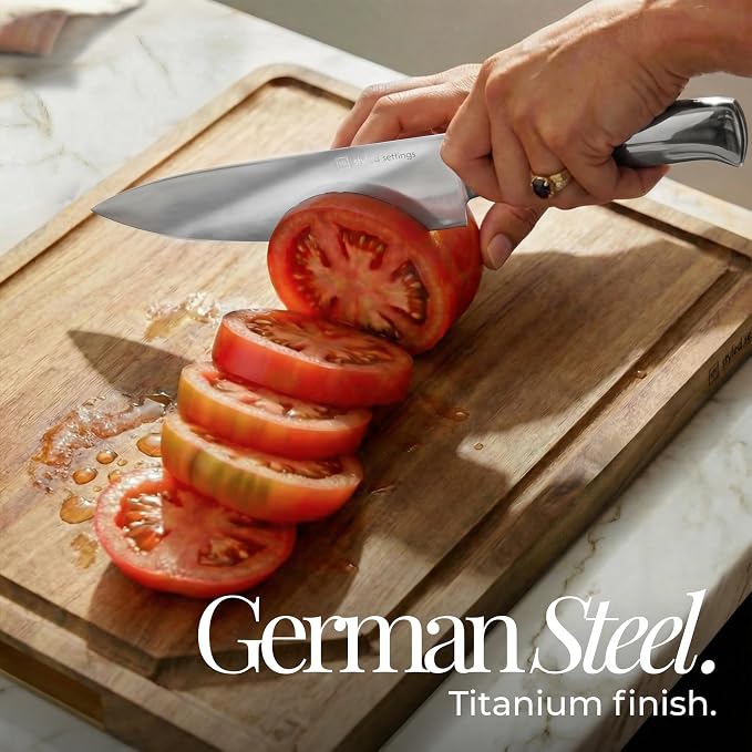 Magnetic Knife Set with Sharpener - Space Saving Convertible In Drawer Knife Block with Stainless Steel Kitchen Knives - Knife Drawer Organizer, German Steel Knife Set