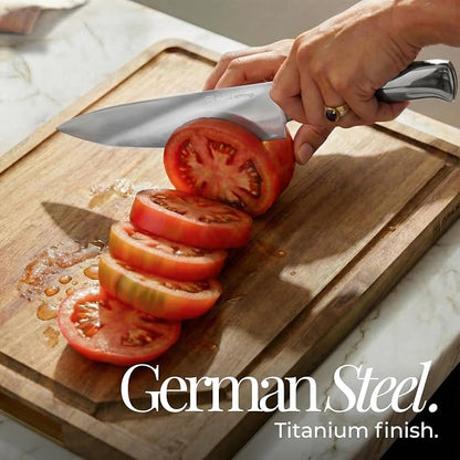 Magnetic Knife Set with Sharpener - Space Saving Convertible In Drawer Knife Block with Stainless Steel Kitchen Knives - Knife Drawer Organizer, German Steel Knife Set