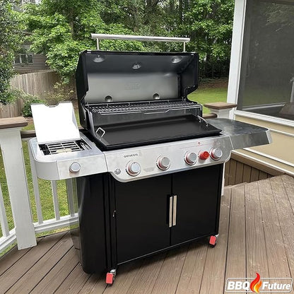 Full Size Griddle Insert for Weber Genesis II 400 Series Gas Grills, 6789 Flat Top Grill Griddle with Handles for Weber GS4 Genesis II E410 Genesis II LX 440 Series Gas Grill, Carbon steel, Black
