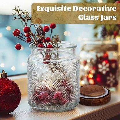 Suclain 6 Pcs 17 OZ Vintage Glass Jar with Acacia Wood Lids Airtight Glass Storage Canisters Kitchen Spice Jars Food Storage Containers for Pantry Coffee Grains Tea Sugar Flour(Fan-shaped)
