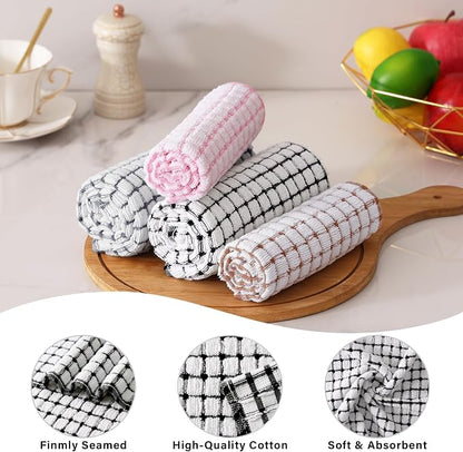 Homaxy Kitchen Towels and Dishcloths Set, 16 x 25 and 12 x 12 Inches, Set of 16 Cotton Terry Kitchen Dish Towels, Super Soft and Absorbent Dish Cloths, Black/Grey/Pink/Brown