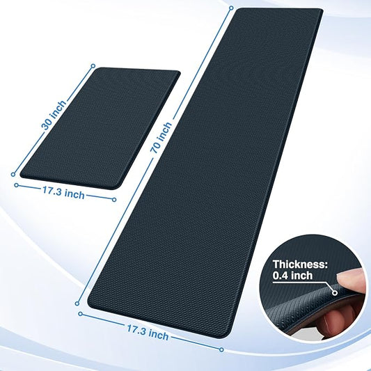 StepRite Kitchen Mats, 2PCS Kitchen Rugs, Cushioned Anti Fatigue Kitchen Mats for Floor, Non-Slip Standing Desk Mat, Waterproof Kitchen Rug Set for Floor, Office, 17.3"x30"+17.3"x70", Dark Charcoal