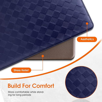 TranquilRelax Kitchen Mats, 2PCS Kitchen Rugs, Cushioned Anti Fatigue Kitchen Mats for Floor, Non-Slip Standing Desk Mat, Waterproof Kitchen Rug Set for Kitchen, Floor, Office,17.3"×30"+17.3"×47",Blue