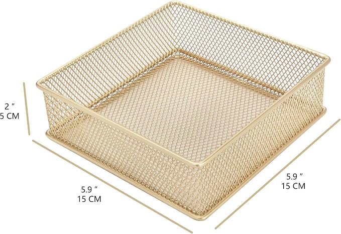 Annova Mesh Stackable Drawer Cabinet and Shelf Organizer Bins Storage Basket School Office Supply Holder Tray- Set of 2 (Gold, 6x6x2 Inch)