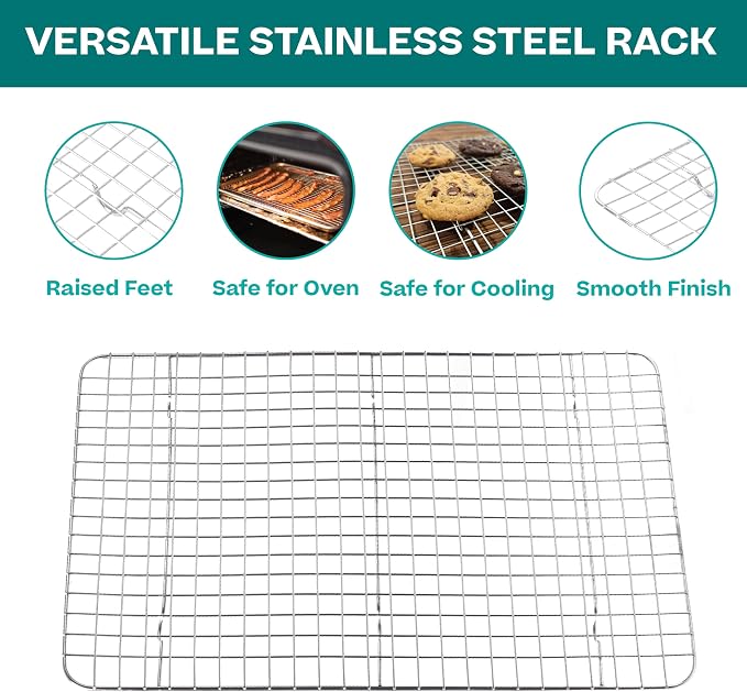 Baker's Secret Non Toxic Bacon Tray for Oven, PTFE, PFAS, PFOA Free, 100% Recycled Aluminum, Bakeware Set Cookie Sheet 18" with Stainless Steel Rack Never Rust - The Natural Aluminum Collection