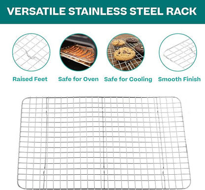 Baker's Secret Non Toxic Bacon Tray for Oven, PTFE, PFAS, PFOA Free, 100% Recycled Aluminum, Bakeware Set Cookie Sheet 18" with Stainless Steel Rack Never Rust - The Natural Aluminum Collection