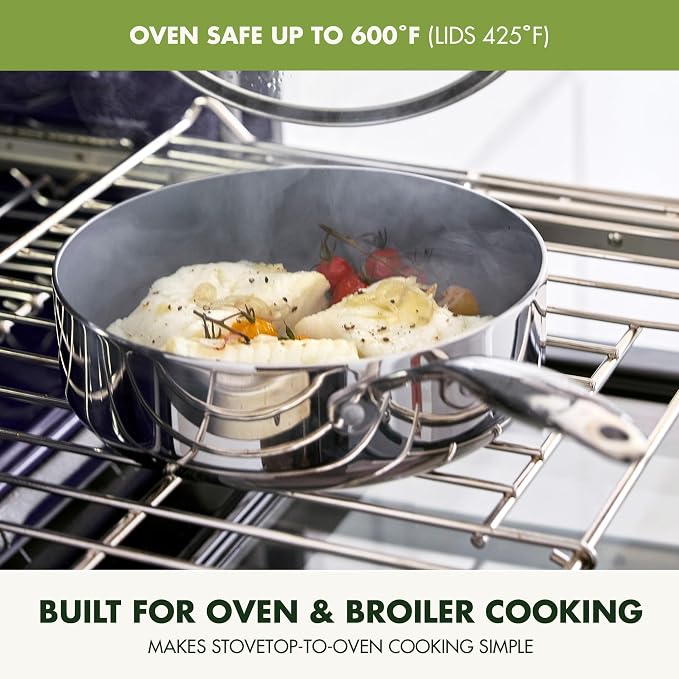GreenPan Valencia Pro Tri-Ply Stainless Steel 10 Piece Cookware Set, PFAS-Free Ceramic Nonstick Coating, Induction Ready Pots & Pans, All Cooktops, Dishwasher & Oven Safe to 600F