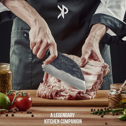 Kitchen perfection Handmade Meat Cleaver Knife for Meat Cutting - Professional 7" Serbian Chef Knife Made of High Carbon Steel Hand Sharpen Butcher Knife with Leather Sheath, Unique Gifts for Men
