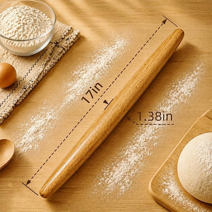 French Rolling Pin, 17 Inch Solid Wood Tapered Rolling Pin for Baking, Wooden Dough Roller for Pastry, Pizza Dough, Pie Crust, Cookies, Pasta and Fondant