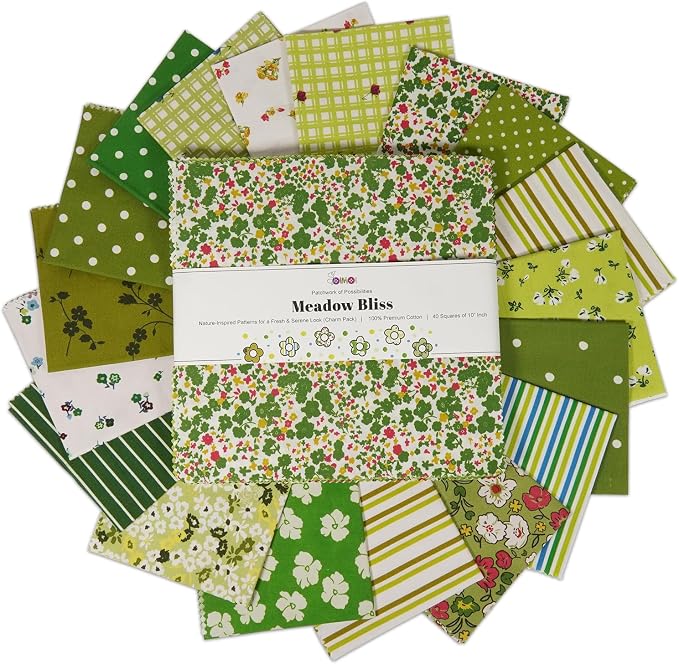 Soimoi 40 Pcs 10 x 10 inches Quilting Fabric Bundles Precut, DIY Cotton Fabric Squares, Printed Layer Cakes Patchwork Materials for Crafts Cloths Decor,Charm Squares for Quilts,Sewing - Meadow Bliss