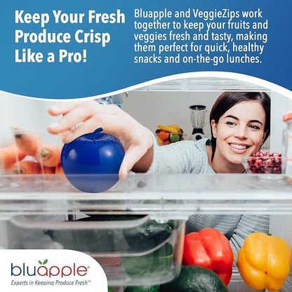 Bluapple Produce Saver Ethylene Gas Absorber - Fresh Fruit & Vegetable Storage, VeggieZips Humidity Control Storage Bags, Food Savers for Refrigerator, Kitchen Must Haves, BPA Free - Starter Pack