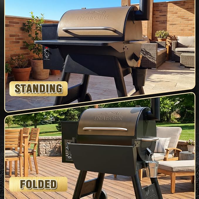 Folding Front Shelf for Traeger Pro 22 & Pro 575 Pellet Grills, Fits Ironwood 650, BAC362 Replacement Grill Shelf, 25" x 12" Heavy-Duty Steel Prep Table, Fold-Down Space-Saving Grill Accessory