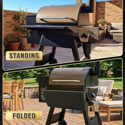 Folding Front Shelf for Traeger Pro 22 & Pro 575 Pellet Grills, Fits Ironwood 650, BAC362 Replacement Grill Shelf, 25" x 12" Heavy-Duty Steel Prep Table, Fold-Down Space-Saving Grill Accessory