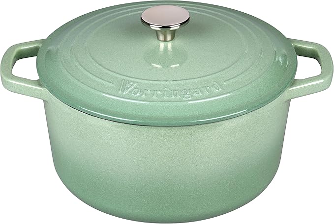 VORRINGARD Enameled Cast Iron Dutch Oven Pot with Lid, for Bread Baking, Round Bread Oven- include Sourdough Bread Baking Supplies Set, 6QT, Sage Green
