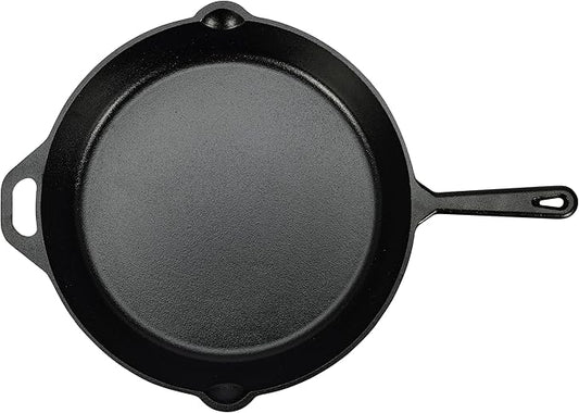 Amazon Basics Pre-Seasoned Cast Iron Skillet, Oven Safe, Even Heating, Heat Distribution, Stove Compatible, Heavy-Duty, 15-Inch, Black