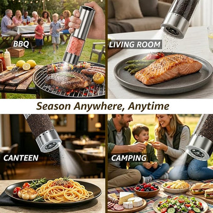 Electric Salt and Pepper Grinder Set Type-C Fast Charging, Automatic Salt and Pepper Shakers Adjustable Coarseness, Stainless Steel Rechargeable Salt and Pepper Grinder with LED Light