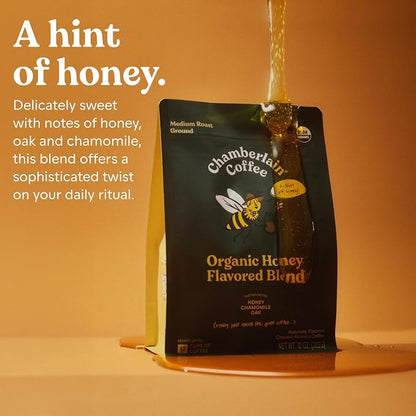 Chamberlain Coffee Honey Medium Roast Ground Coffee - USDA Organic Specialty Blend - Smooth & Balanced with Honey, Chamomile & Oak Notes - Freshly Roasted - Rich Flavor & No Bitterness - 10 Oz