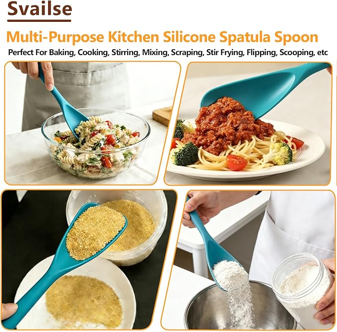 Cooking Spoon for Nonstick Cookwares, Multifunction Silicone Spatula Spoons BPA Free, Great for Mixing, Scooping, Scraping and Serving, Dishwasher Safe (2 Teal, 12.6 inch)
