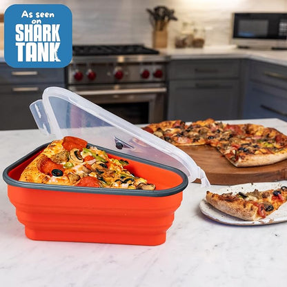 PIZZA PACK The Perfect Reusable Pizza Storage Container with 5 Microwavable Serving Trays - BPA-Free Adjustable Pizza Slice Container to Organize & Save Space, 5 Pack, Party