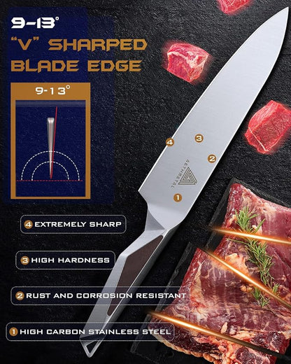 8 Inch Chef Knife, Full-Metal Kitchen Knife with Ergonomic Handle, High-Carbon Stainless Steel Chef’s Knife for Home & Pro Cooking, Precision Cutting, Gift-Ready Packaging