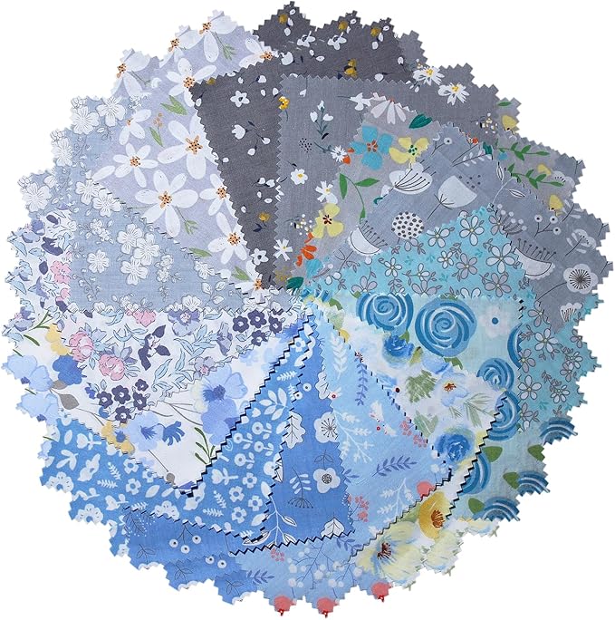 Charm Packs for Quilting 5 Inch Clearance, Quilting Cotton Fabric Squares Precut Blue and Grey Color Fabric Bundles for Craft DIY …