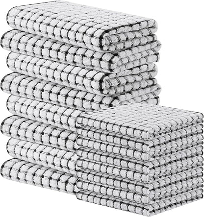 Homaxy Kitchen Towels and Dishcloths Set, 16 x 25 and 12 x 12 Inches, Set of 16 Cotton Terry Kitchen Dish Towels, Super Soft and Absorbent Dish Cloths, Black
