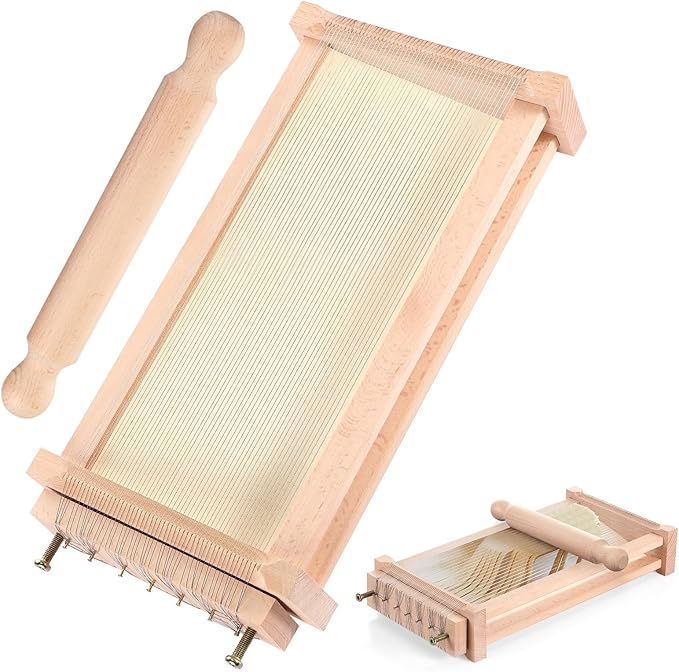 SiliFine Chitarra Cutter Italian Pasta with Rolling Pin Guitar Board Making Tool Pasta Machine for Spaghetti, Lasagna(Wood Color,Wood)