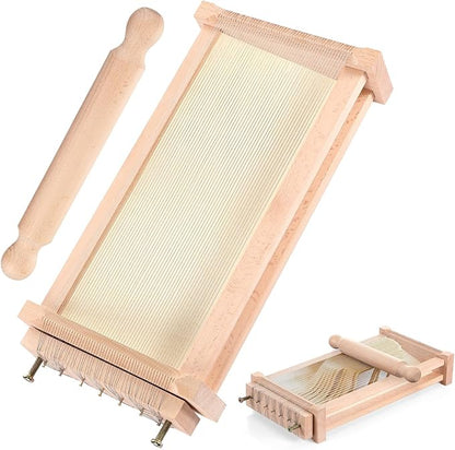 SiliFine Chitarra Cutter Italian Pasta with Rolling Pin Guitar Board Making Tool Pasta Machine for Spaghetti, Lasagna(Wood Color,Wood)