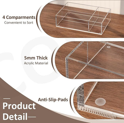 Clear Coffee Station Accessories Organizer, Countertop Acrylic Coffee Bar Tray for Coffee, Tea Bags, Condiments, Cups, Jars