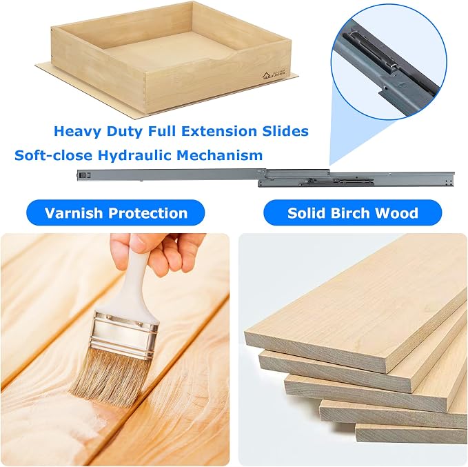 WelFurGeer Soft Close Pull Out Drawers for Kitchen Cabinets, 17" W x 21" D Pull Out Cabinet Organizer, Premium Birchwood Pull-Out Cabinet Drawers, Smooth Slide-Out Shelves for Kitchen Cabinets
