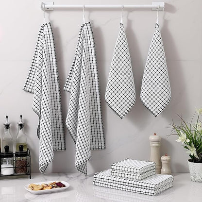 Homaxy Kitchen Towels and Dishcloths Set, 16 x 25 and 12 x 12 Inches, Set of 8 Cotton Terry Kitchen Dish Towels, Super Soft and Absorbent Dish Cloths, Black