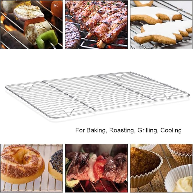 P&P CHEF 16 + 12.5 + 10.4 + 9 Inch Baking Sheet and Rack Set, 8Pcs Stainless Steel Cookie Sheets Oven Baking Pans Trays with Cooling Racks for Cooking, Oven & Dishwasher Safe, Pans with Wire Racks
