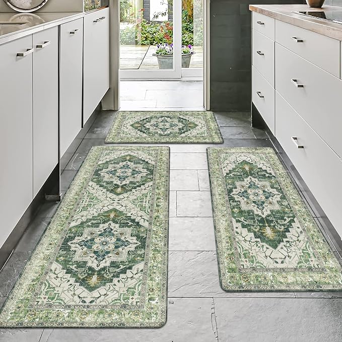 Cushioned Kitchen Rug Sets 3 Piece Anti Fatigue Mats for Floor Non Slip Waterproof Comfort Standing Mat Runner for Home Office, Sink, Laundry