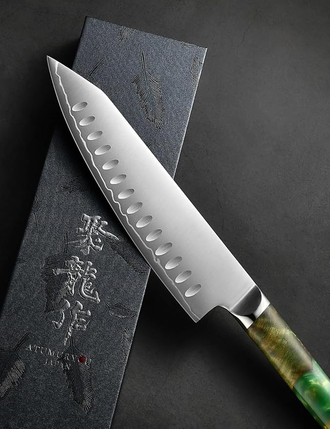Japanese Chef Knife with SG2 Powder Steel, 8 Inch Professional Kitchen Knives, Handcrafted Kiritsuke Knife with Unique Jade Green Ergonomic Handle, Superior Edge Retention & Exceptional Durability
